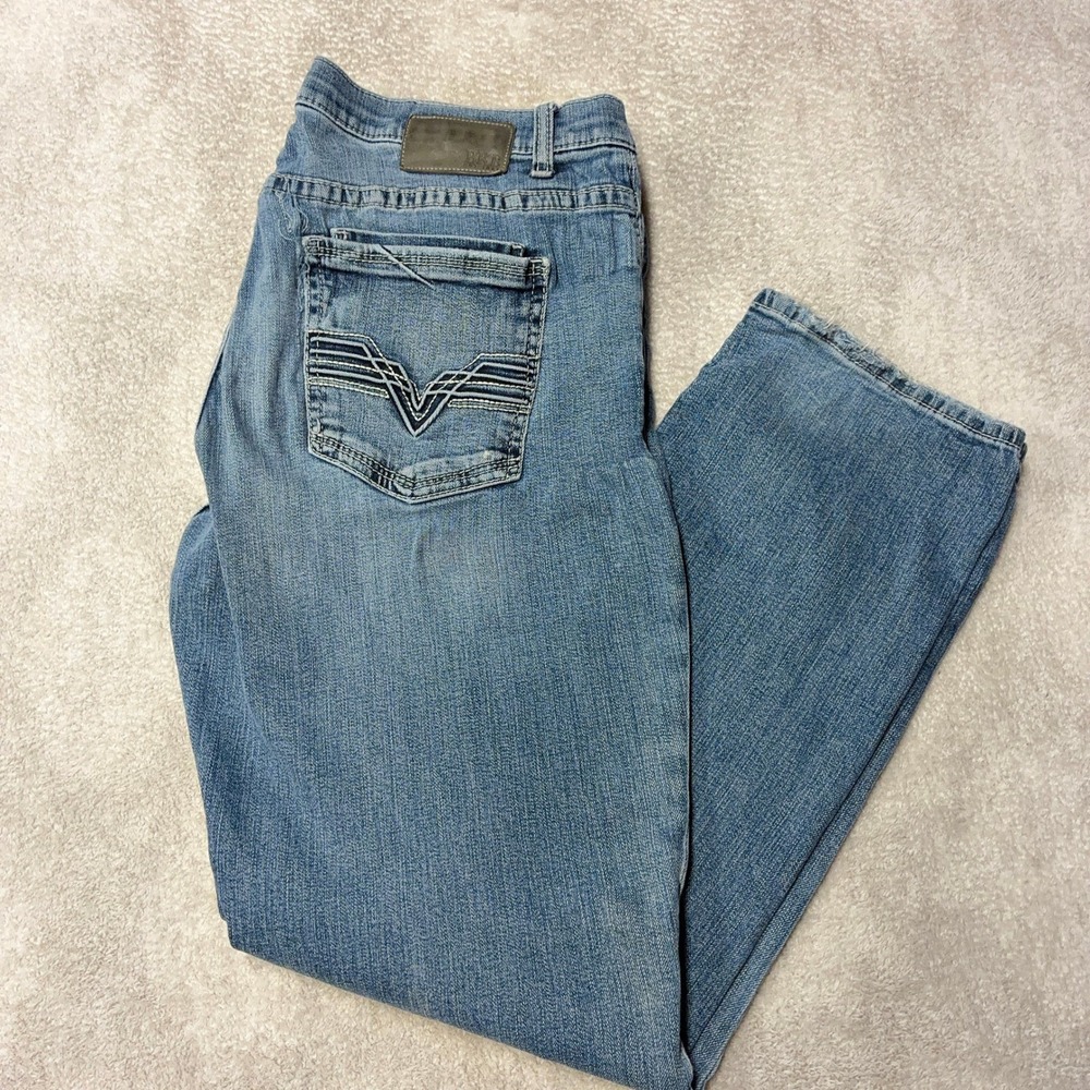 BKE Nolan Straight Leg Jeans Blue Denim Faded Distressed Mens 36x32